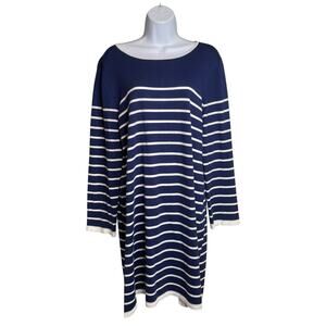 STS Sail To Sable Womens Blue White Nautical Striped Tunic Dress Size XL Coastal